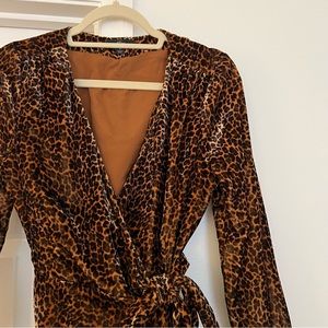 J. Crew Velvet Leopard Print 3/4 Sleeve Wrap Dress